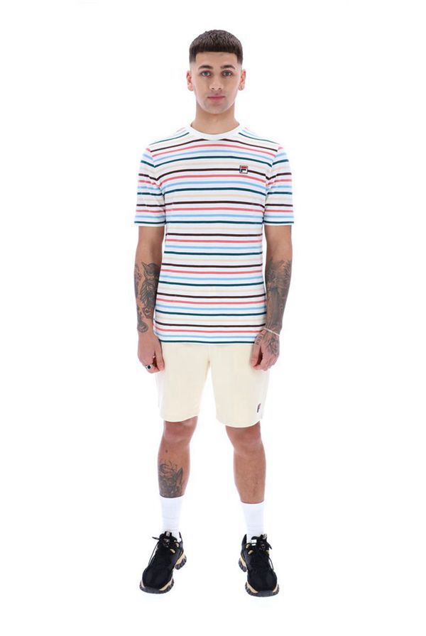 Camisetas Fila Homem Branco/Multicoloridas - Fila Vara Engineered Stripe Portugal Lojas,FTCL-96154